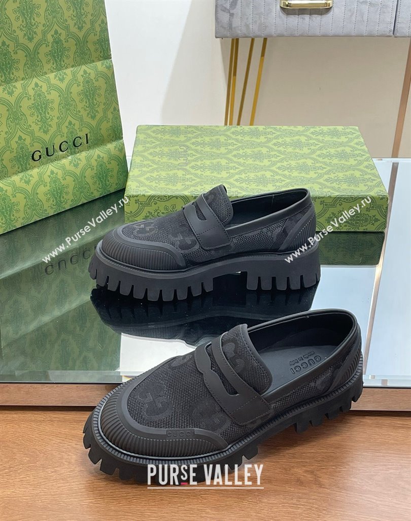 Gucci Loafers in Leather and Maxi GG Canvas Black 2024 081402 (SS-240814085)