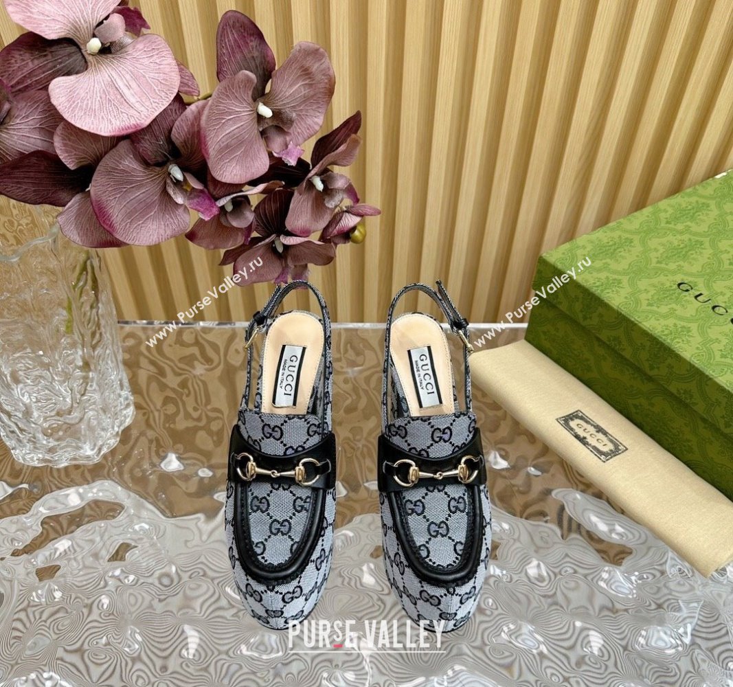 Gucci Horsebit Platform High Heel Slingback Pumps 13.5cm in GG Canvas Grey 2024 (SS-240814068)
