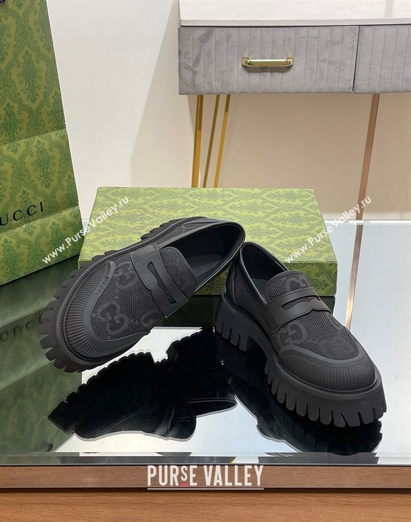 Gucci Loafers in Leather and Maxi GG Canvas Black 2024 081402 (SS-240814085)