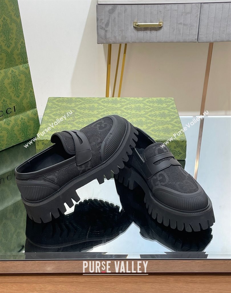 Gucci Loafers in Leather and Maxi GG Canvas Black 2024 081402 (SS-240814085)