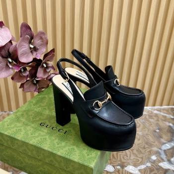 Gucci Horsebit Platform High Heel Slingback Pumps 13.5cm in Calf Leather Black 2024 (SS-240814064)