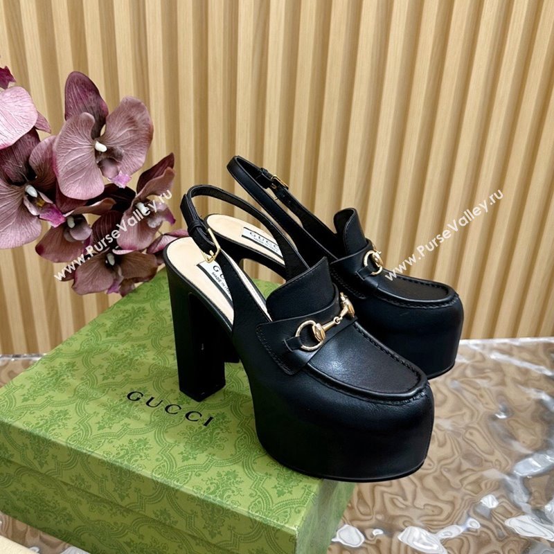 Gucci Horsebit Platform High Heel Slingback Pumps 13.5cm in Calf Leather Black 2024 (SS-240814064)