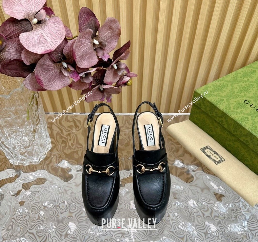 Gucci Horsebit Platform High Heel Slingback Pumps 13.5cm in Calf Leather Black 2024 (SS-240814064)