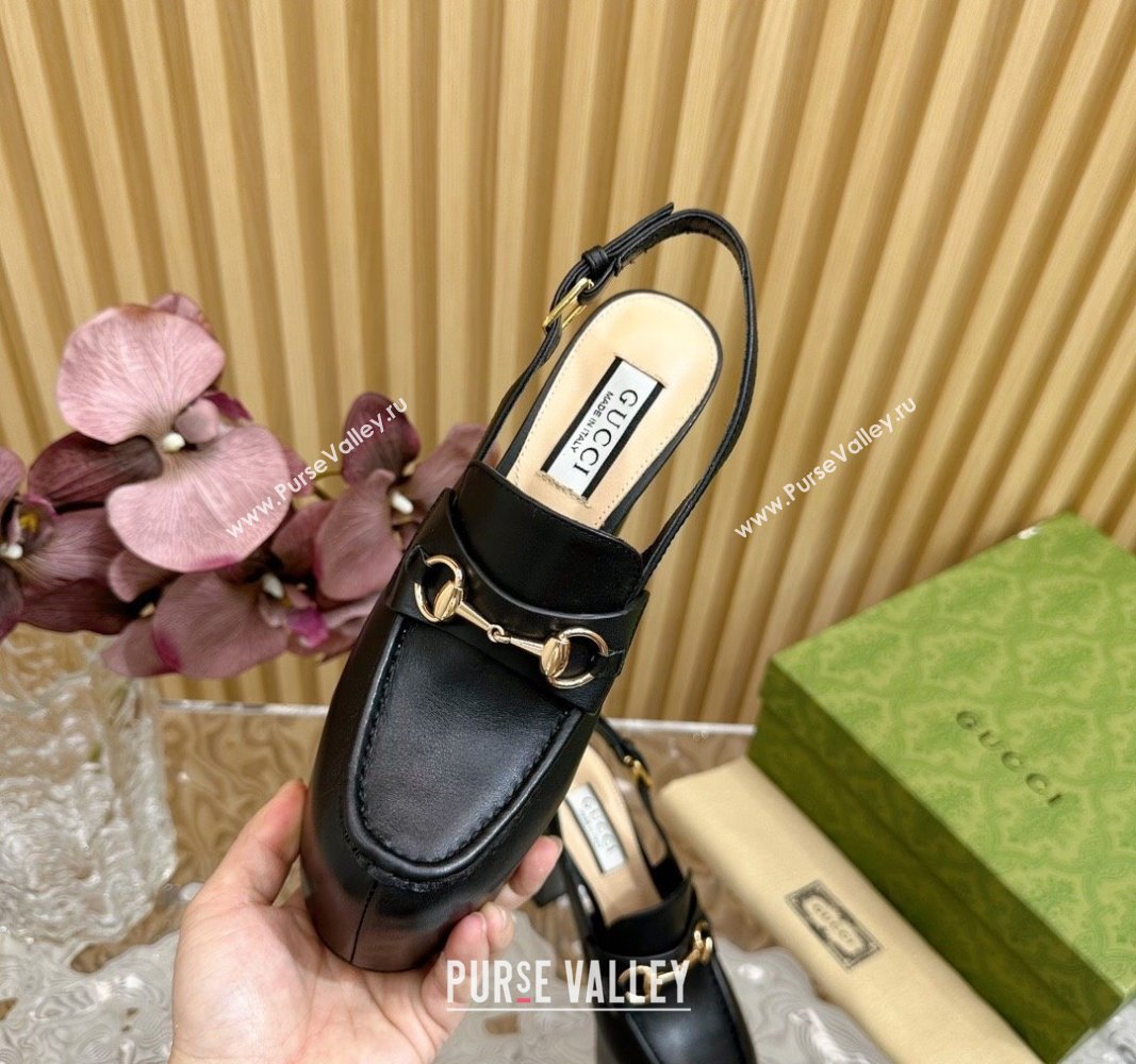 Gucci Horsebit Platform High Heel Slingback Pumps 13.5cm in Calf Leather Black 2024 (SS-240814064)