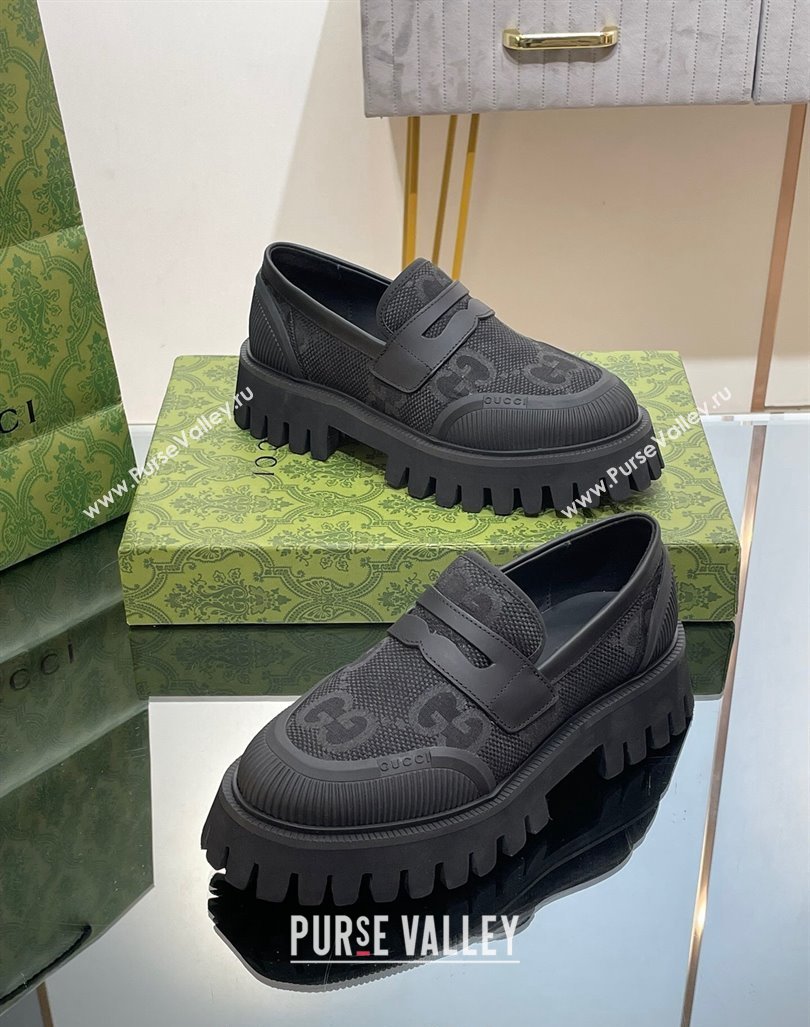 Gucci Loafers in Leather and Maxi GG Canvas Black 2024 081402 (SS-240814085)