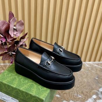 Gucci Horsebit Wedge Platform Loafers Pumps 5cm in Calf Leather Black 2024 (SS-240814071)