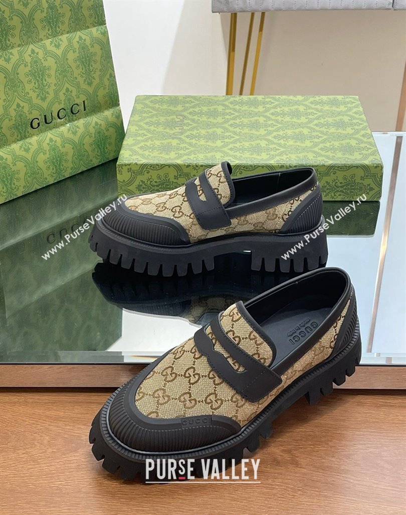 Gucci Loafers in Leather and GG Canvas Beige 2024 081402 (SS-240814088)