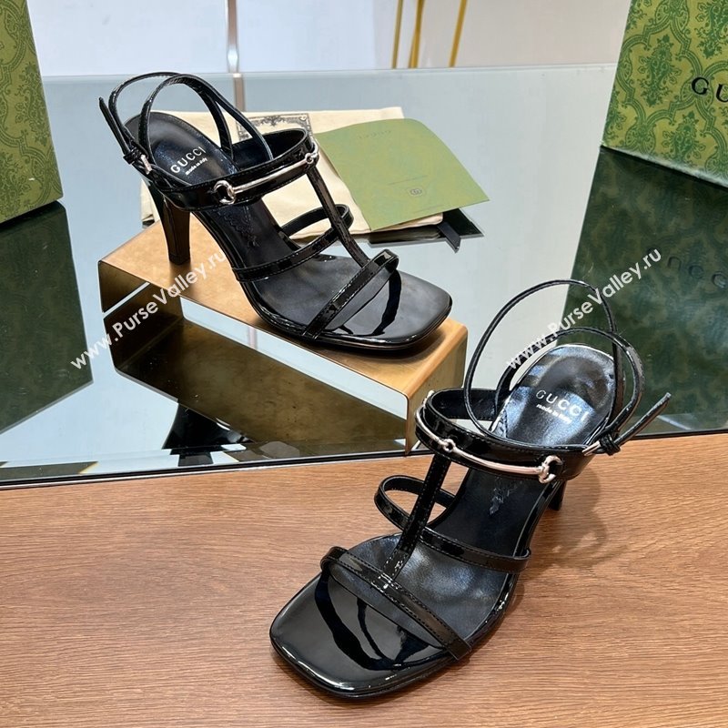 Gucci Leather Heel Sandals 9.5cm with Long Horsebit Black 2024 0814 (SS-240814089)