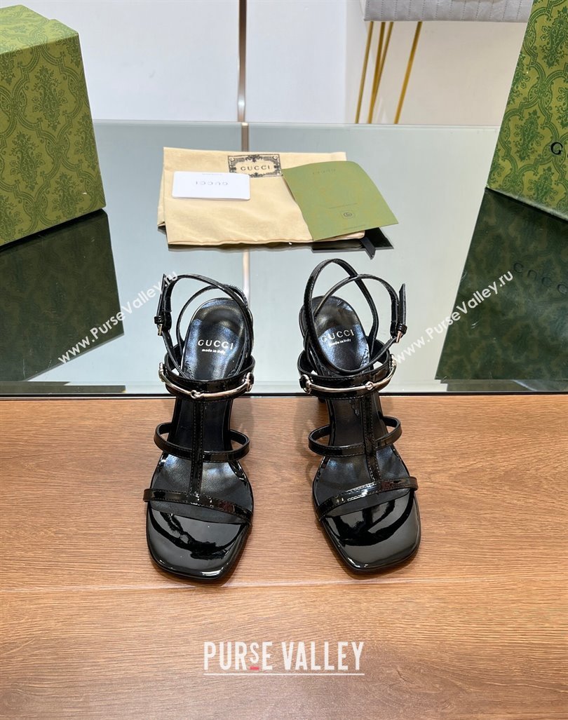 Gucci Leather Heel Sandals 9.5cm with Long Horsebit Black 2024 0814 (SS-240814089)