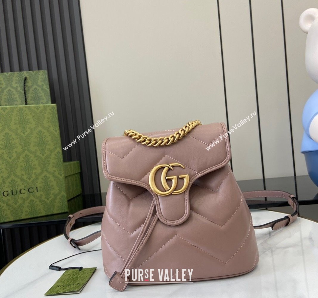 Gucci GG Marmont Matelasse Leather Backpack bag Rose Beige 2024 777253 (XLU-240828013)