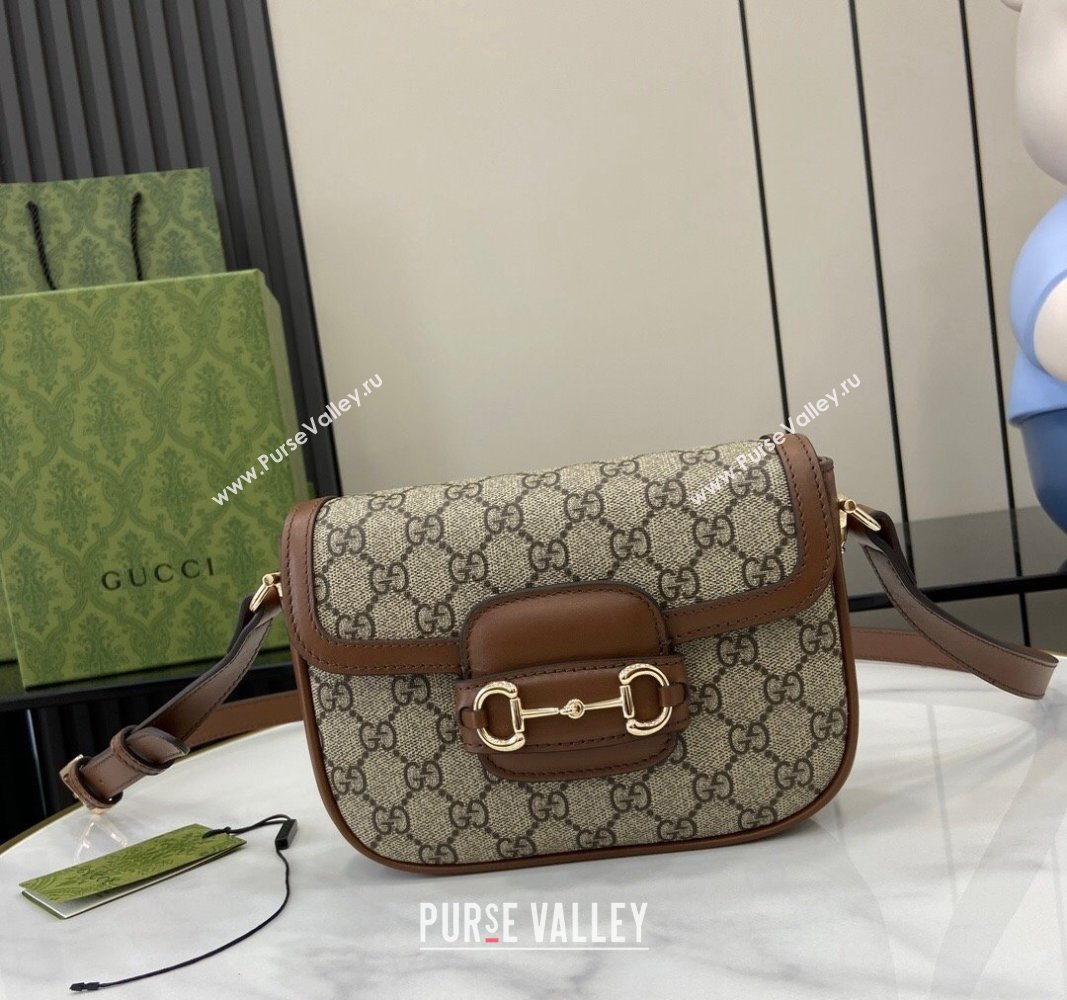 Gucci Horsebit 1955 GG Canvas Mini Shoulder Bag Brown 2024 815205 (XLU-240828001)