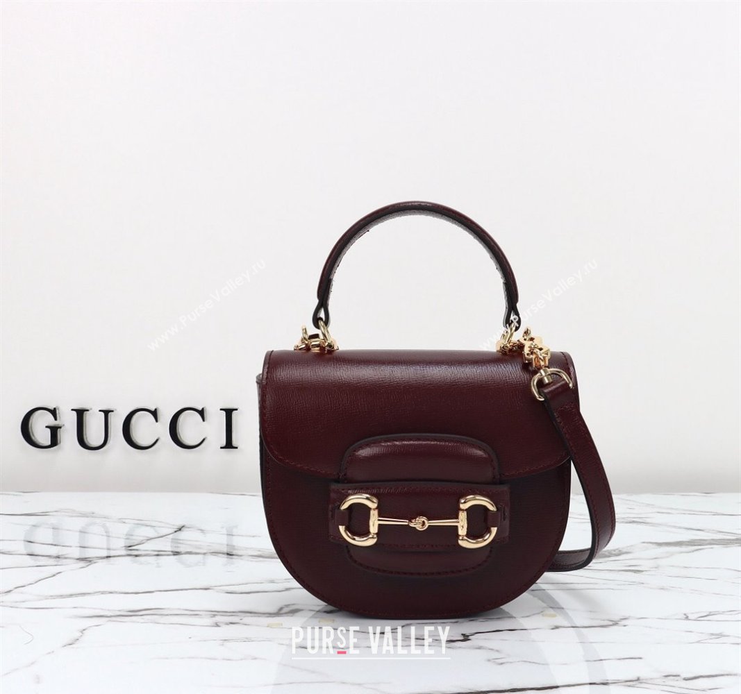 Gucci Horsebit 1955 Leather Mini Top Handle Bag ‎781387 Dark Burgundy 2024 (DLH-240828021)