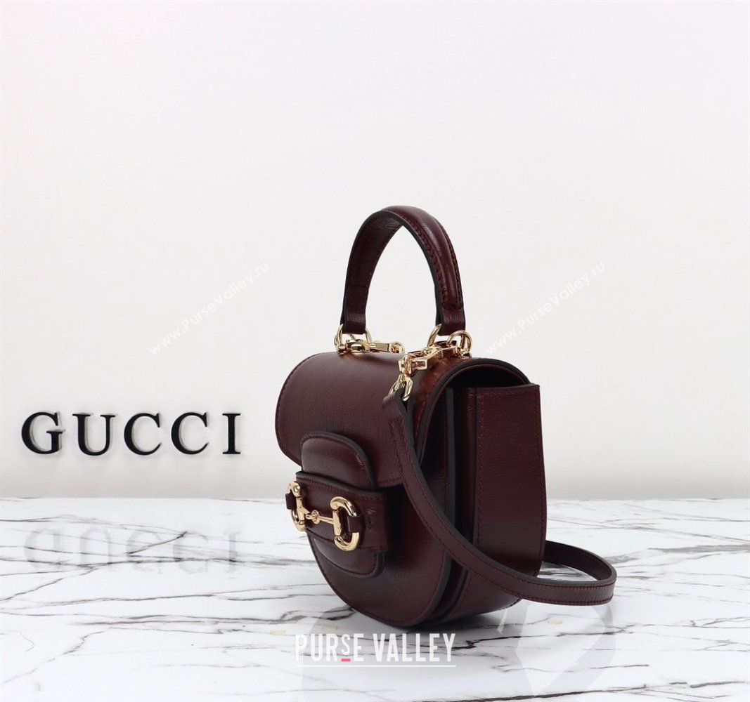 Gucci Horsebit 1955 Leather Mini Top Handle Bag ‎781387 Dark Burgundy 2024 (DLH-240828021)