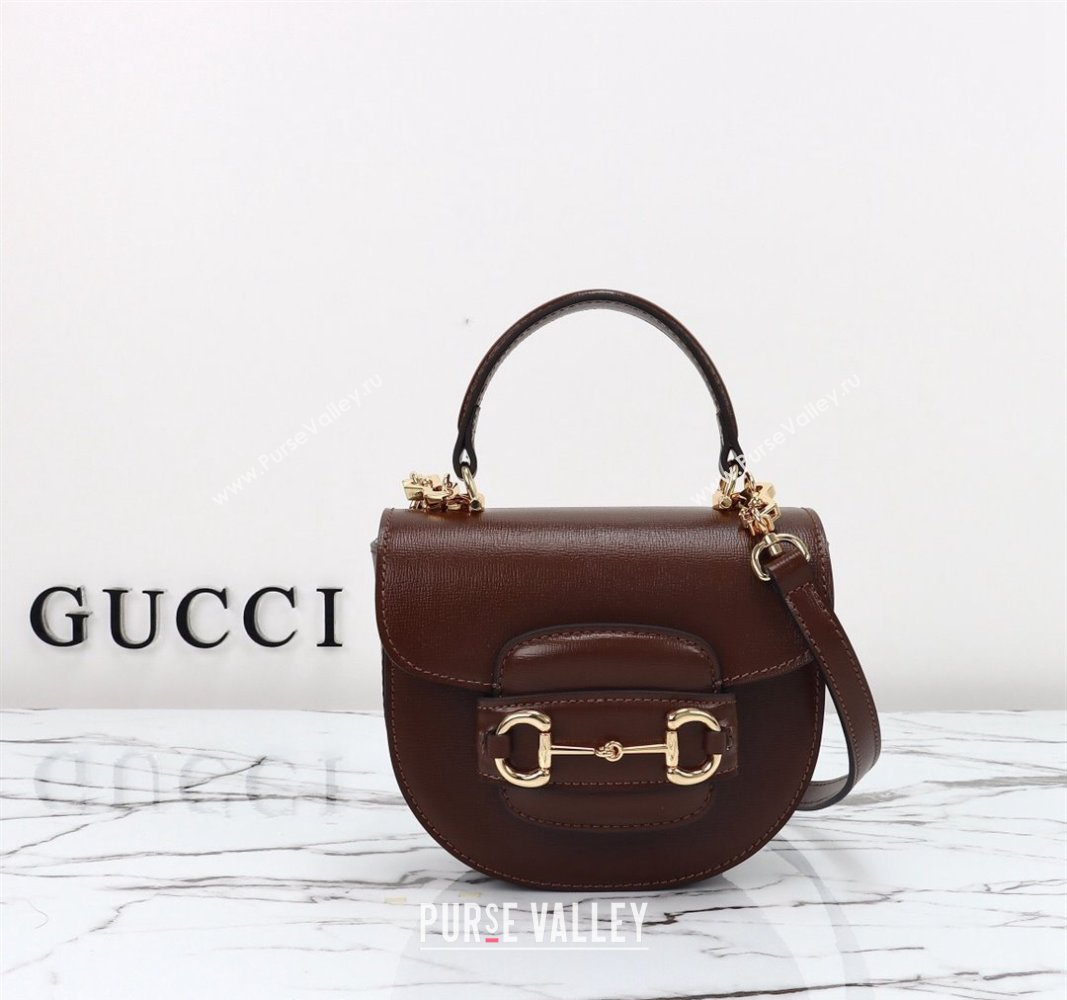 Gucci Horsebit 1955 Leather Mini Top Handle Bag ‎781387 Dark Brown 2024 (DLH-240828023)