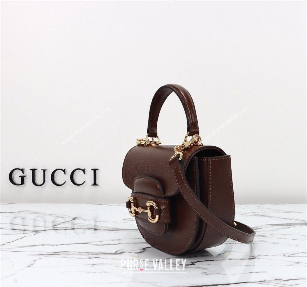 Gucci Horsebit 1955 Leather Mini Top Handle Bag ‎781387 Dark Brown 2024 (DLH-240828023)