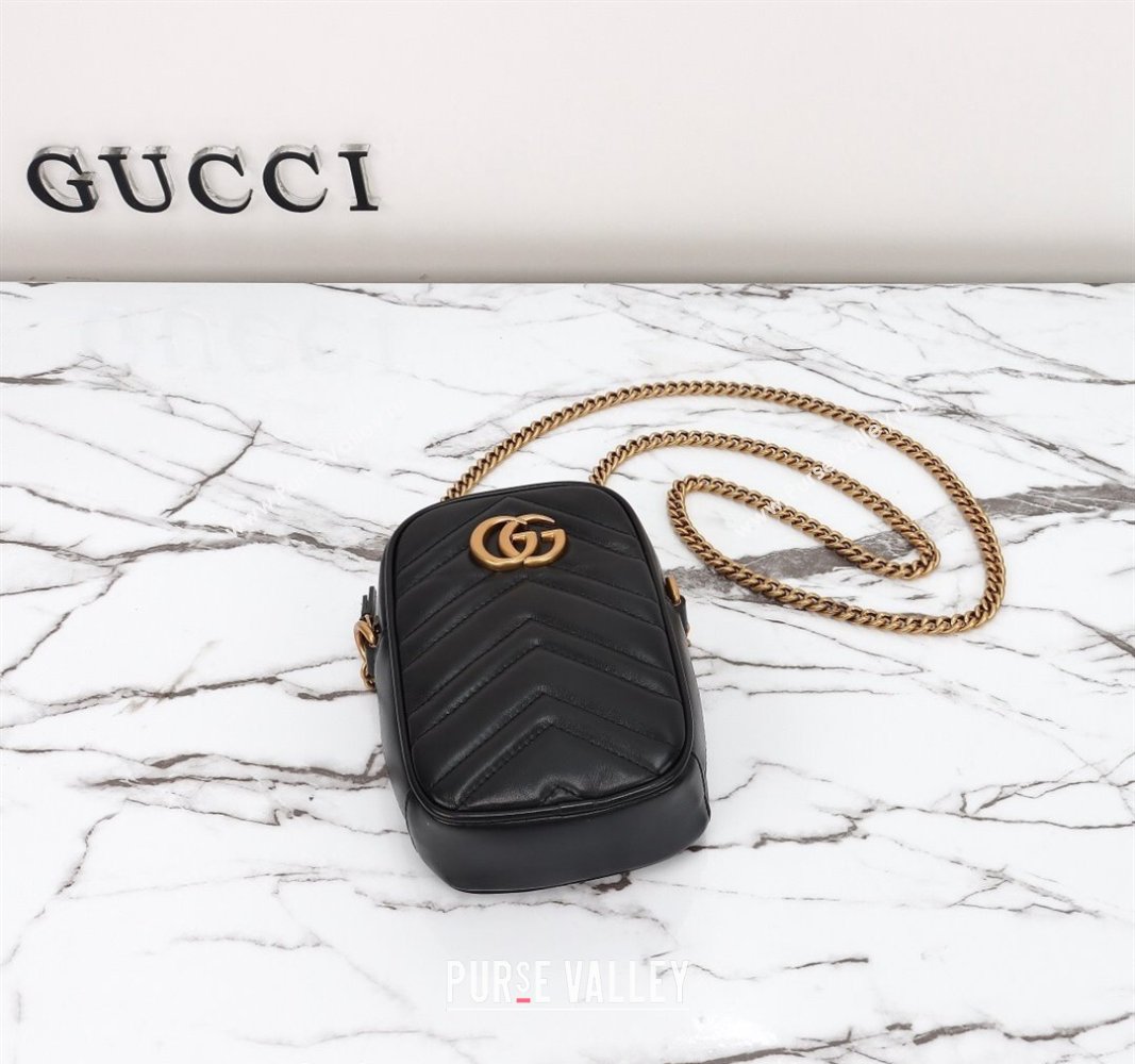 Gucci GG Marmont Leather Mini bag Black 2024 598597 (DLH-240828025)