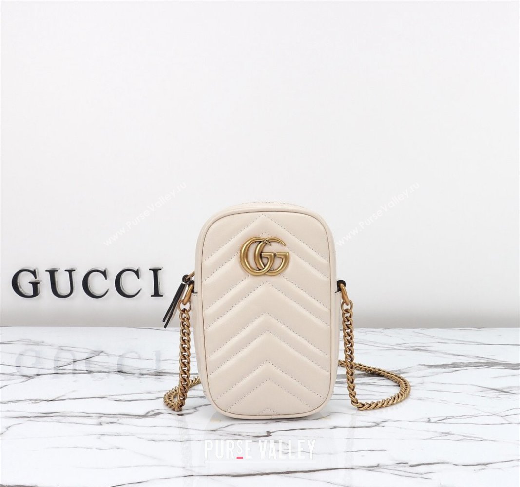 Gucci GG Marmont Leather Mini bag White 2024 598597 (DLH-240828026)