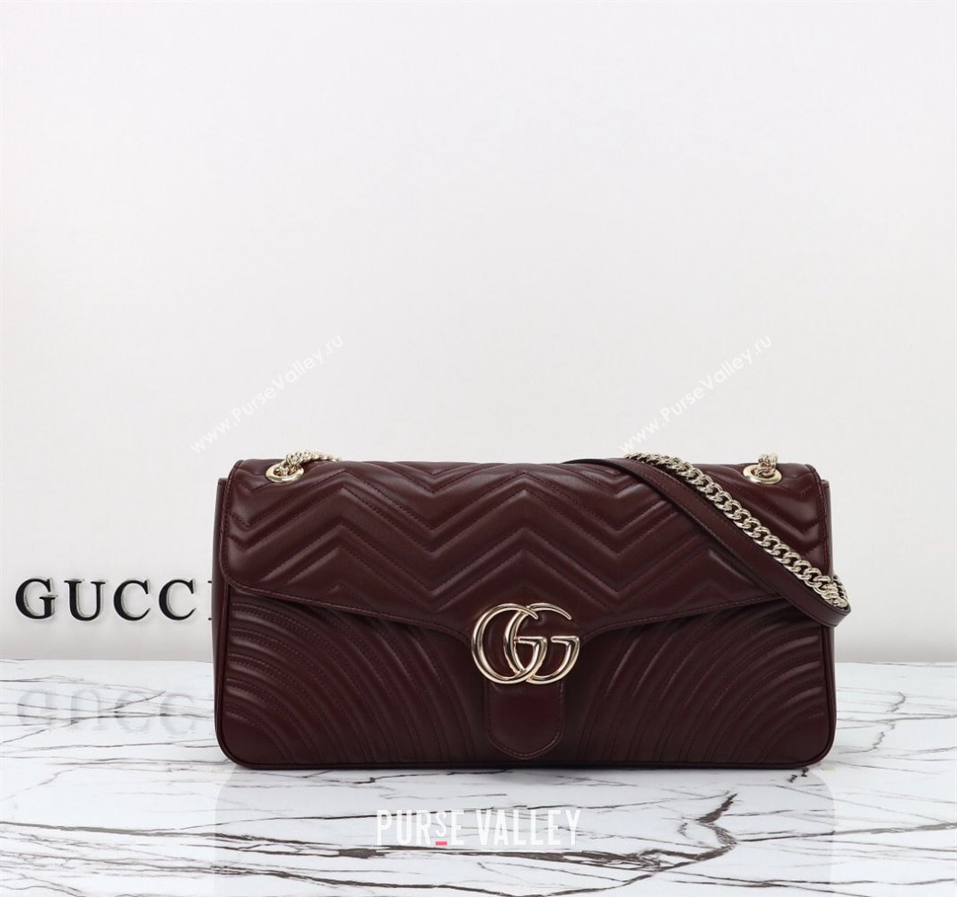 Gucci GG Marmont Leather Large Shoulder Bag Burgundy 2024 788371 (DLH-240828027)