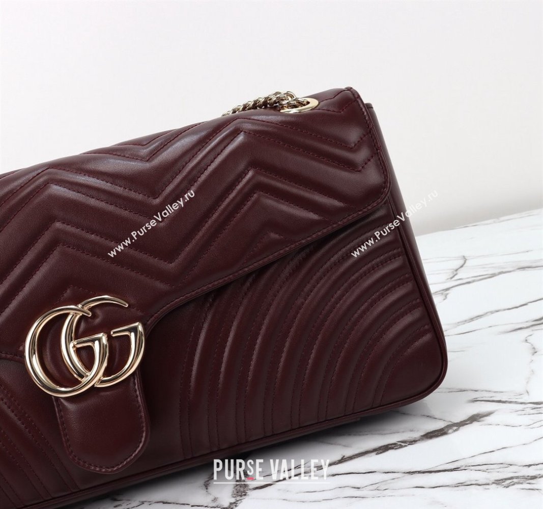 Gucci GG Marmont Leather Large Shoulder Bag Burgundy 2024 788371 (DLH-240828027)