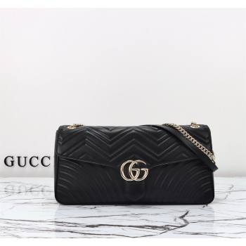 Gucci GG Marmont Leather Large Shoulder Bag Black 2024 788371 (DLH-240828028)