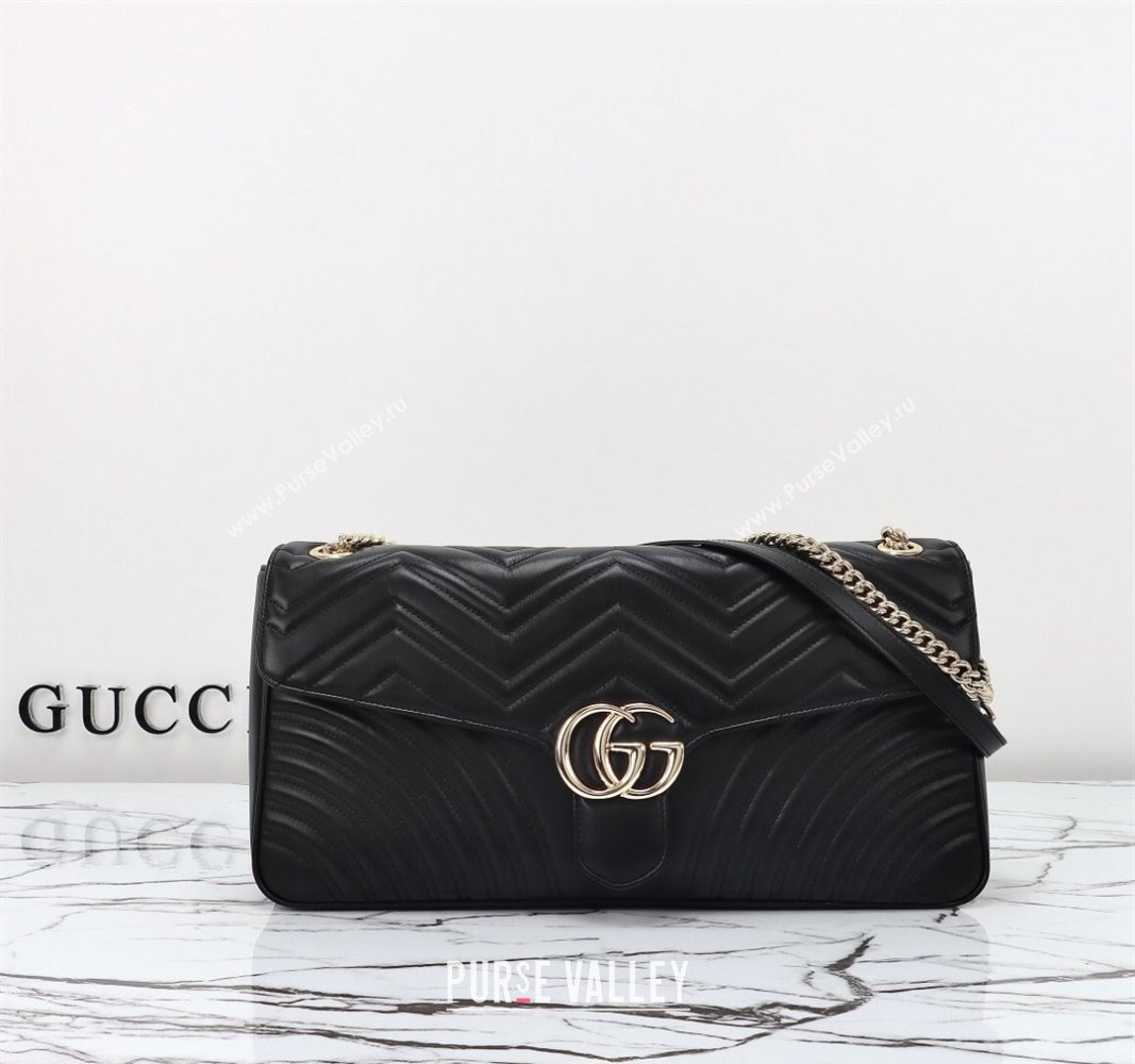 Gucci GG Marmont Leather Large Shoulder Bag Black 2024 788371 (DLH-240828028)