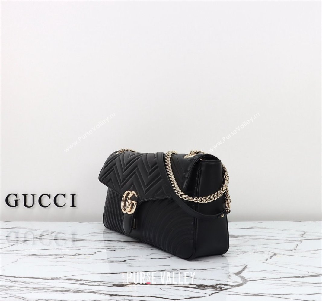 Gucci GG Marmont Leather Large Shoulder Bag Black 2024 788371 (DLH-240828028)