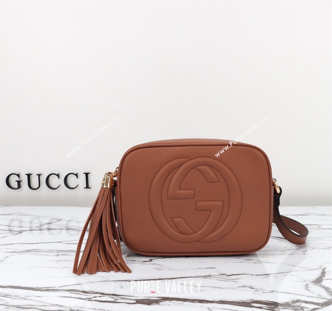 Gucci Soho Small Leather Interlocking G Tassel Disco Camera Bag Brown 308364 2024 (DLH-240828034)