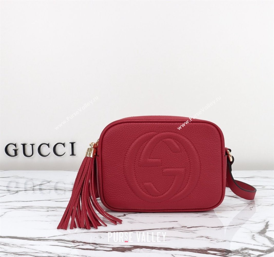 Gucci Soho Small Leather Interlocking G Tassel Disco Camera Bag Red 308364 2024 (DLH-240828036)