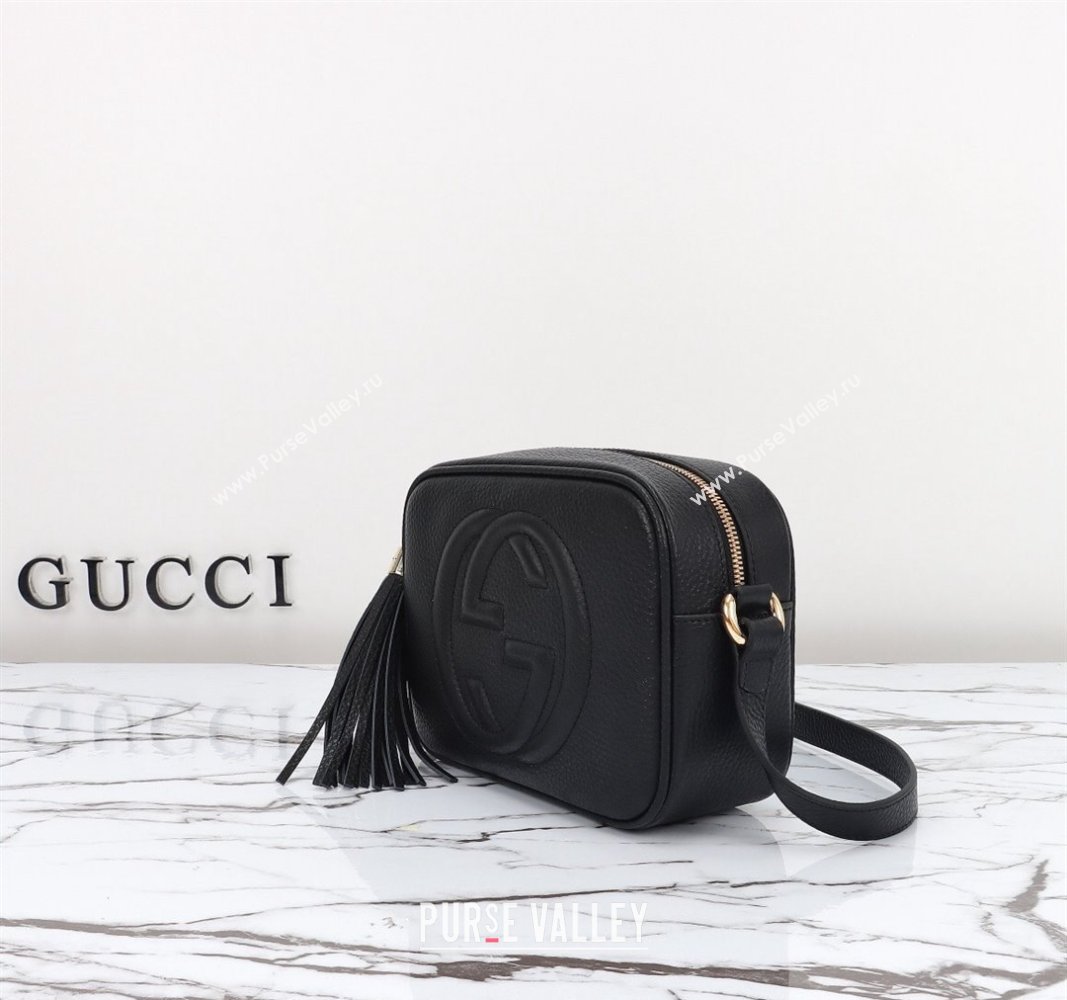 Gucci Soho Small Leather Interlocking G Tassel Disco Camera Bag Black 308364 2024 (DLH-240828037)