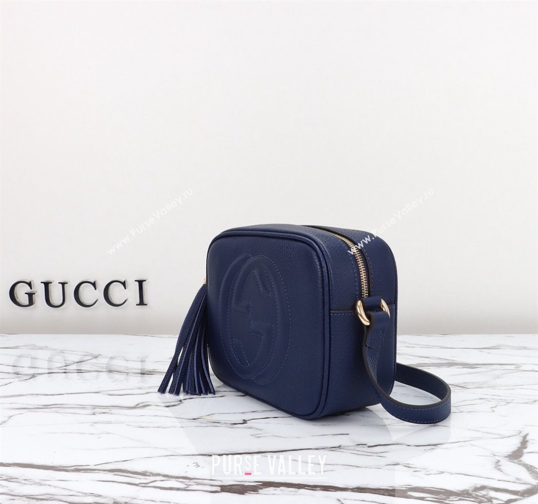 Gucci Soho Small Leather Interlocking G Tassel Disco Camera Bag Royal Blue 308364 2024 (DLH-240828038)