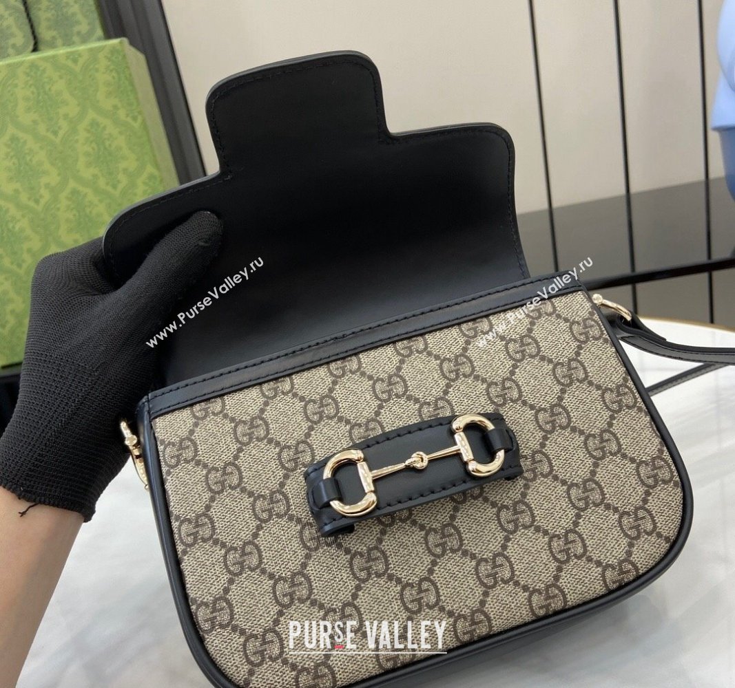 Gucci Horsebit 1955 GG Canvas Mini Shoulder Bag Black 2024 815205 (XLU-240828003)