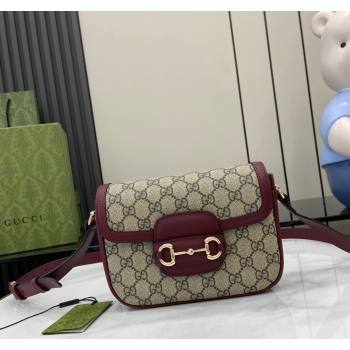 Gucci Horsebit 1955 GG Canvas Mini Shoulder Bag Burgundy 2024 815205 (XLU-240828004)