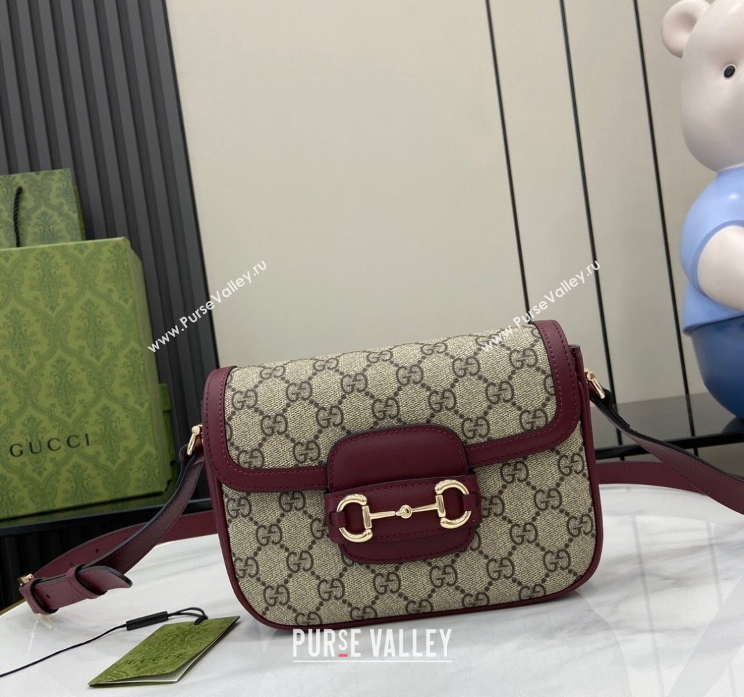 Gucci Horsebit 1955 GG Canvas Mini Shoulder Bag Burgundy 2024 815205 (XLU-240828004)