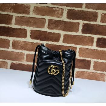 Gucci GG Marmont Matelasse Mini Bucket Bag Black 575163 2024 (DLH-240828046)