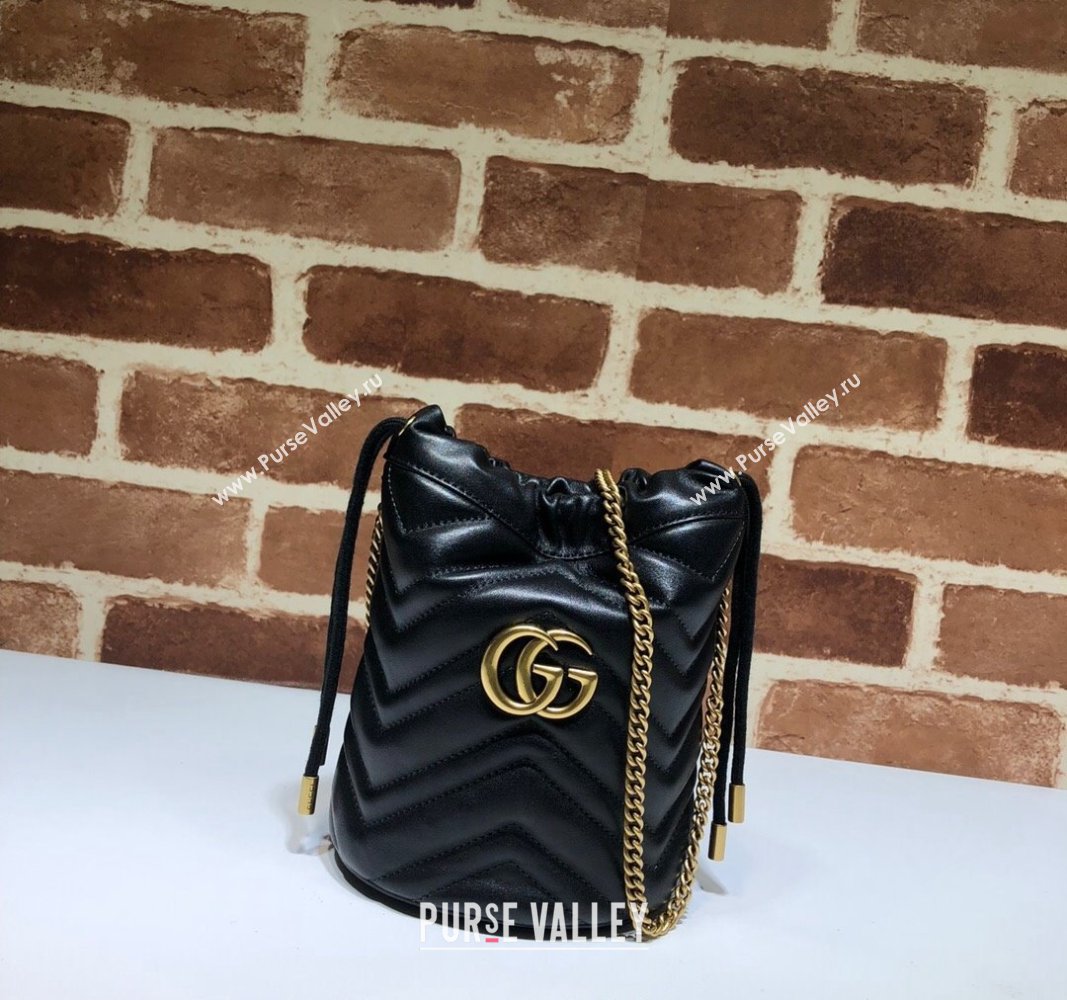 Gucci GG Marmont Matelasse Mini Bucket Bag Black 575163 2024 (DLH-240828046)