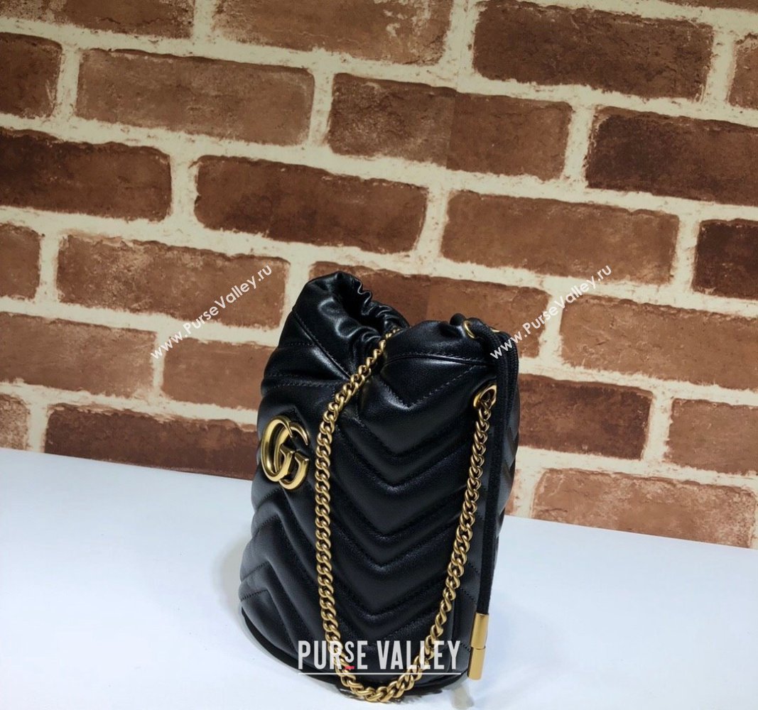 Gucci GG Marmont Matelasse Mini Bucket Bag Black 575163 2024 (DLH-240828046)
