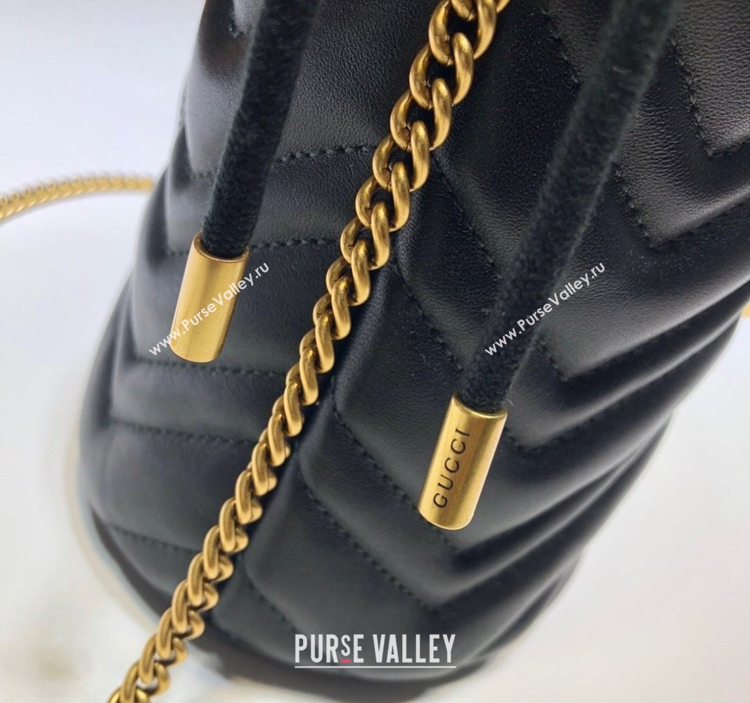 Gucci GG Marmont Matelasse Mini Bucket Bag Black 575163 2024 (DLH-240828046)