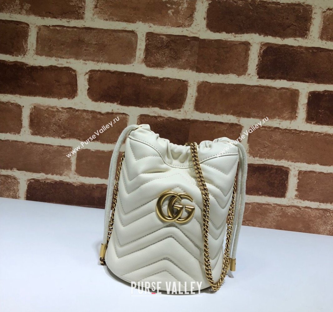 Gucci GG Marmont Matelasse Mini Bucket Bag White 575163 2024 (DLH-240828047)