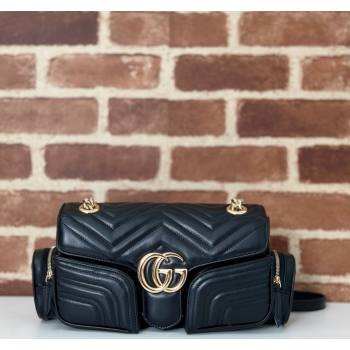 Gucci GG Marmont Small Multi-Pocket Shoulder Bag Black 2024 795228 (DLH-240828054)