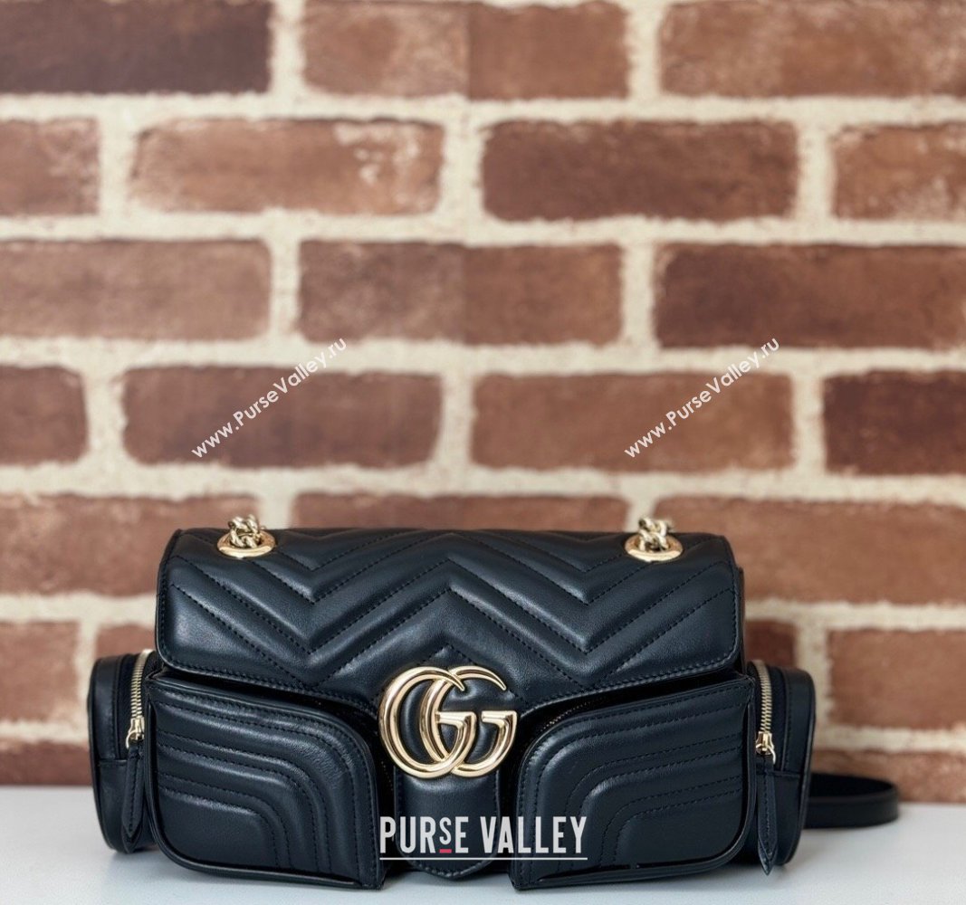 Gucci GG Marmont Small Multi-Pocket Shoulder Bag Black 2024 795228 (DLH-240828054)