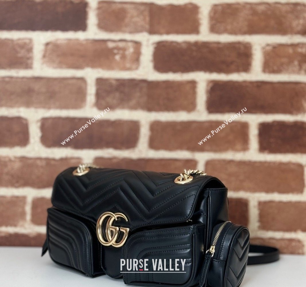 Gucci GG Marmont Small Multi-Pocket Shoulder Bag Black 2024 795228 (DLH-240828054)