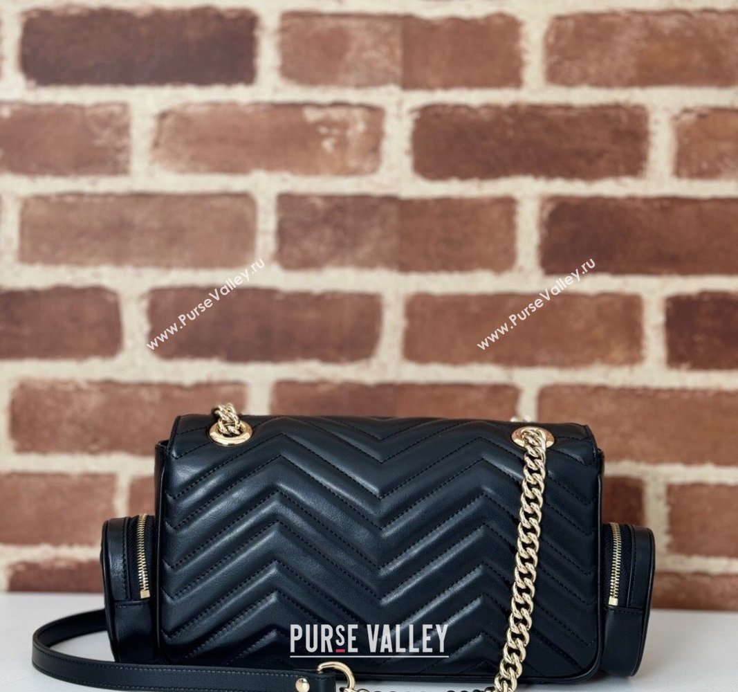 Gucci GG Marmont Small Multi-Pocket Shoulder Bag Black 2024 795228 (DLH-240828054)