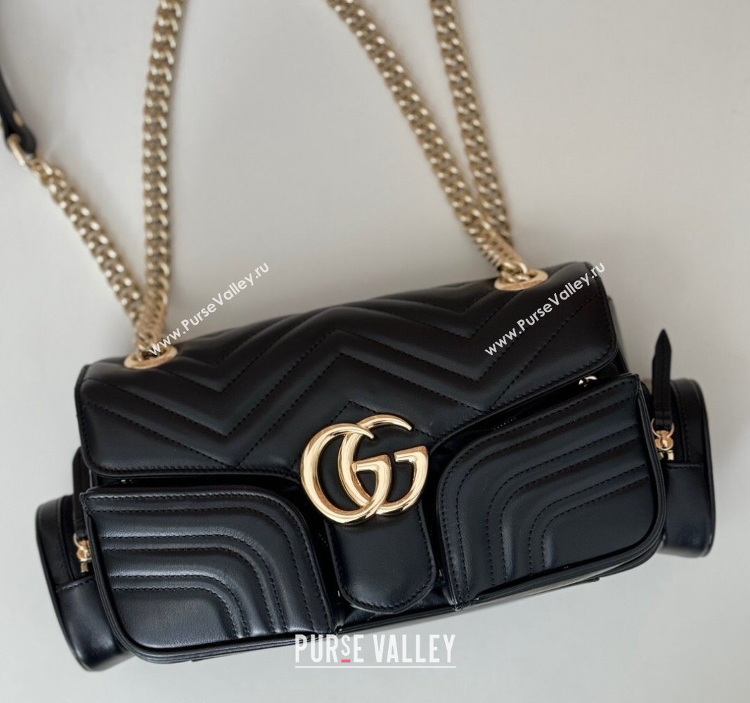 Gucci GG Marmont Small Multi-Pocket Shoulder Bag Black 2024 795228 (DLH-240828054)