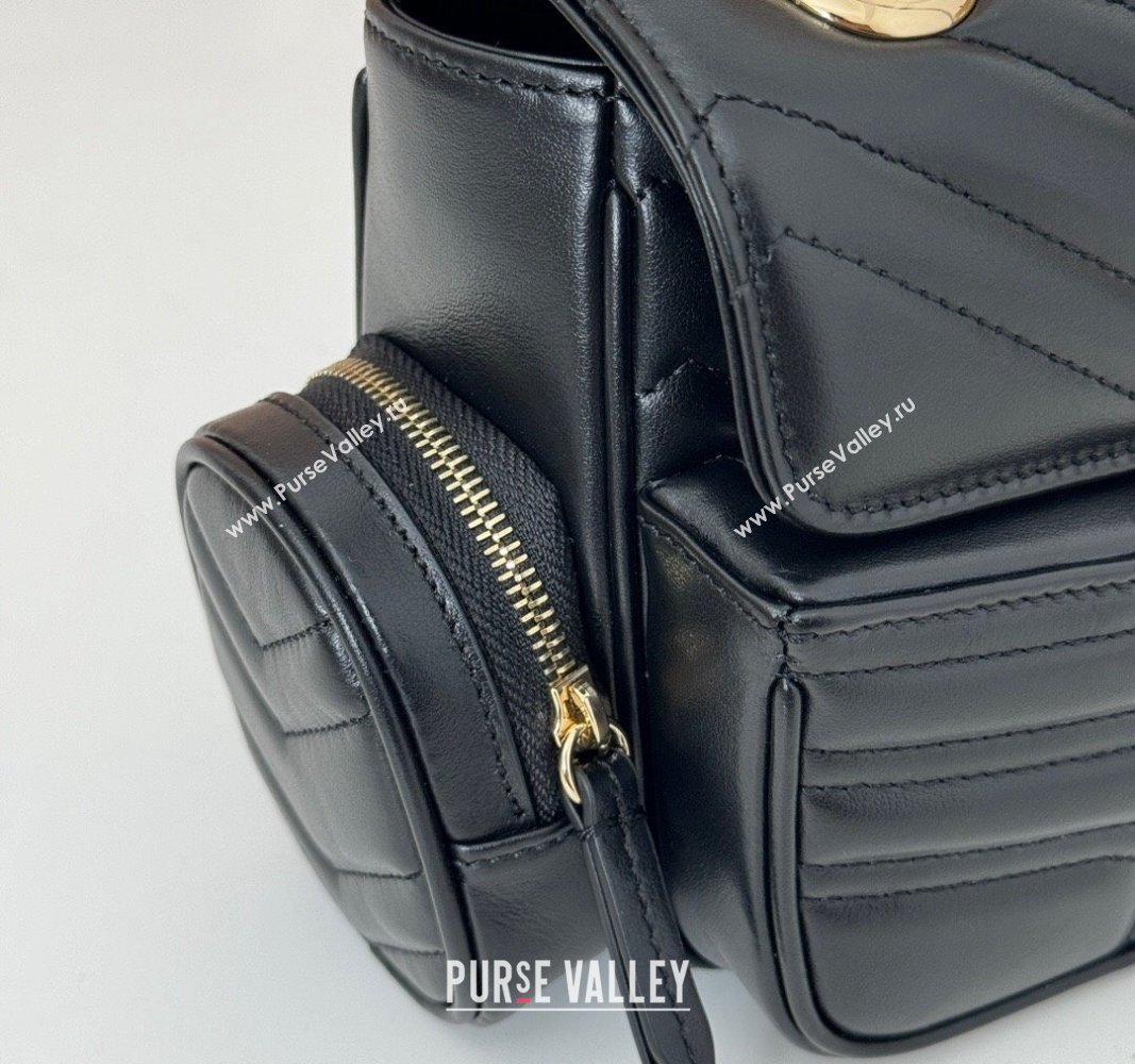 Gucci GG Marmont Small Multi-Pocket Shoulder Bag Black 2024 795228 (DLH-240828054)