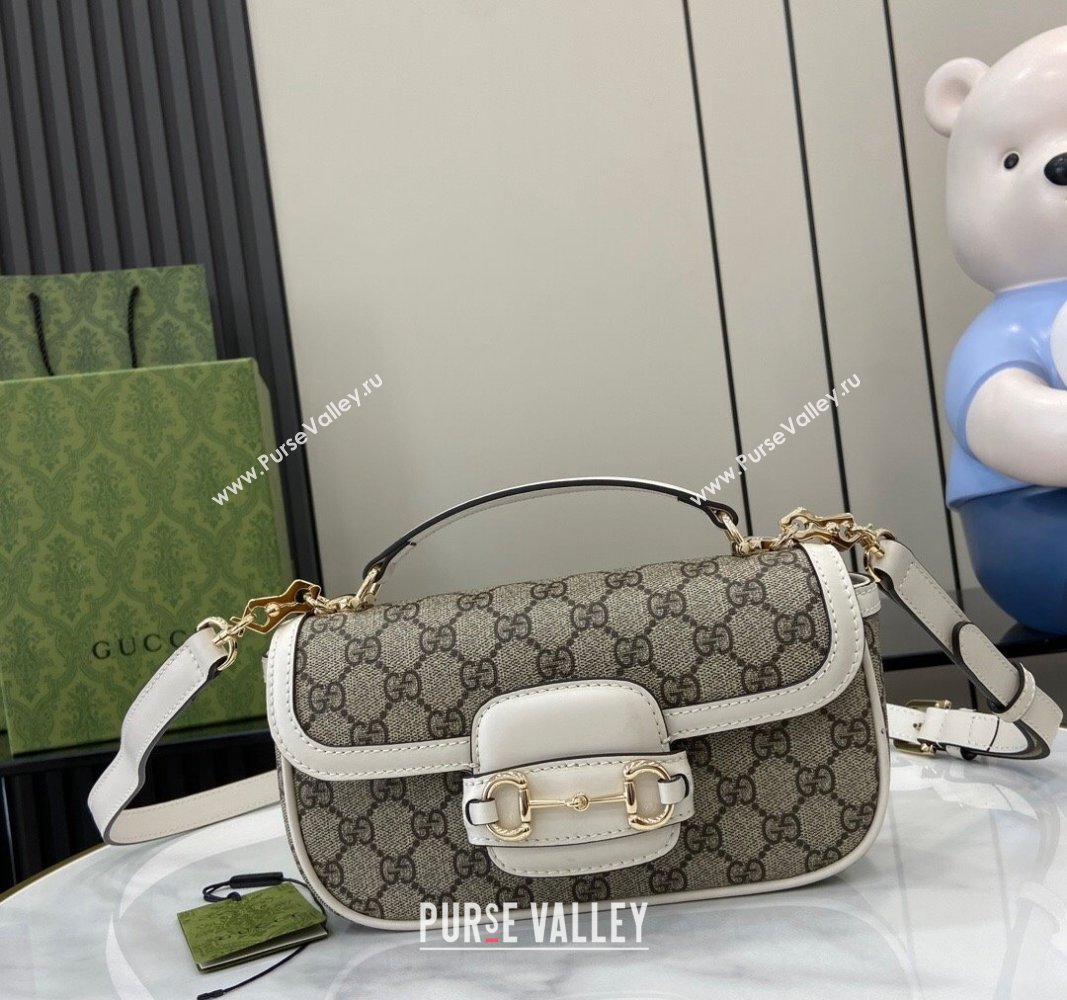 Gucci Horsebit 1955 GG Canvas Small Top Handle Bag White 2024 815206 (XLU-240828007)