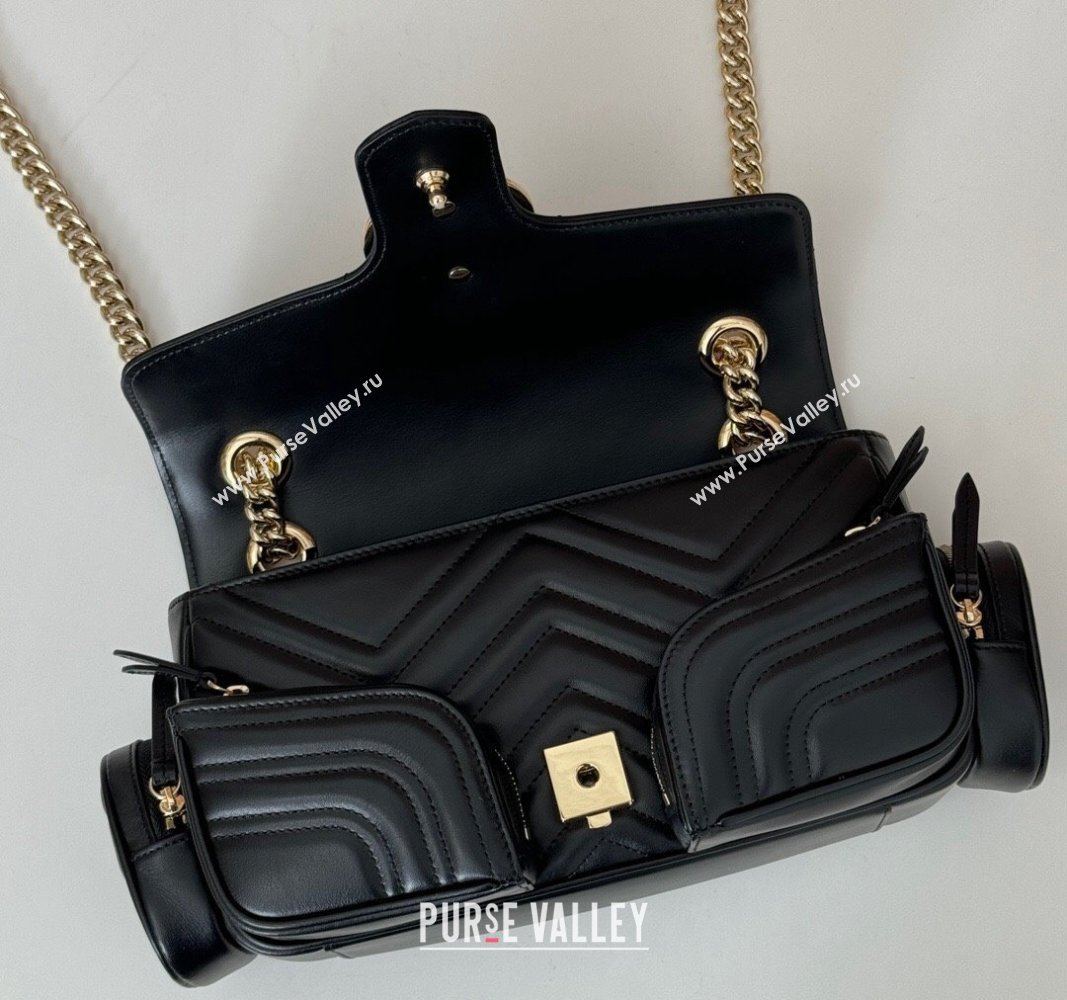 Gucci GG Marmont Small Multi-Pocket Shoulder Bag Black 2024 795228 (DLH-240828054)