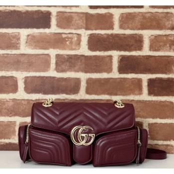 Gucci GG Marmont Small Multi-Pocket Shoulder Bag Burgundy 2024 795228 (DLH-240828055)