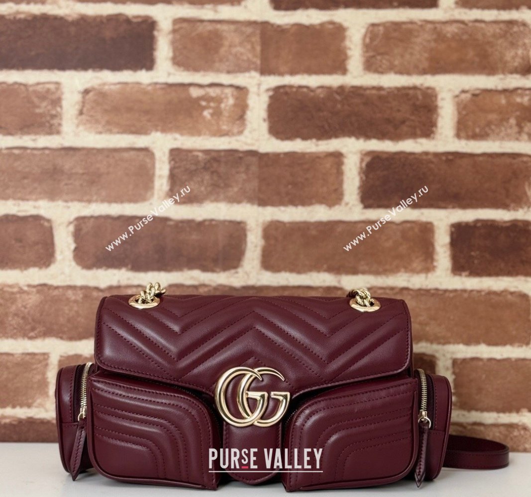 Gucci GG Marmont Small Multi-Pocket Shoulder Bag Burgundy 2024 795228 (DLH-240828055)