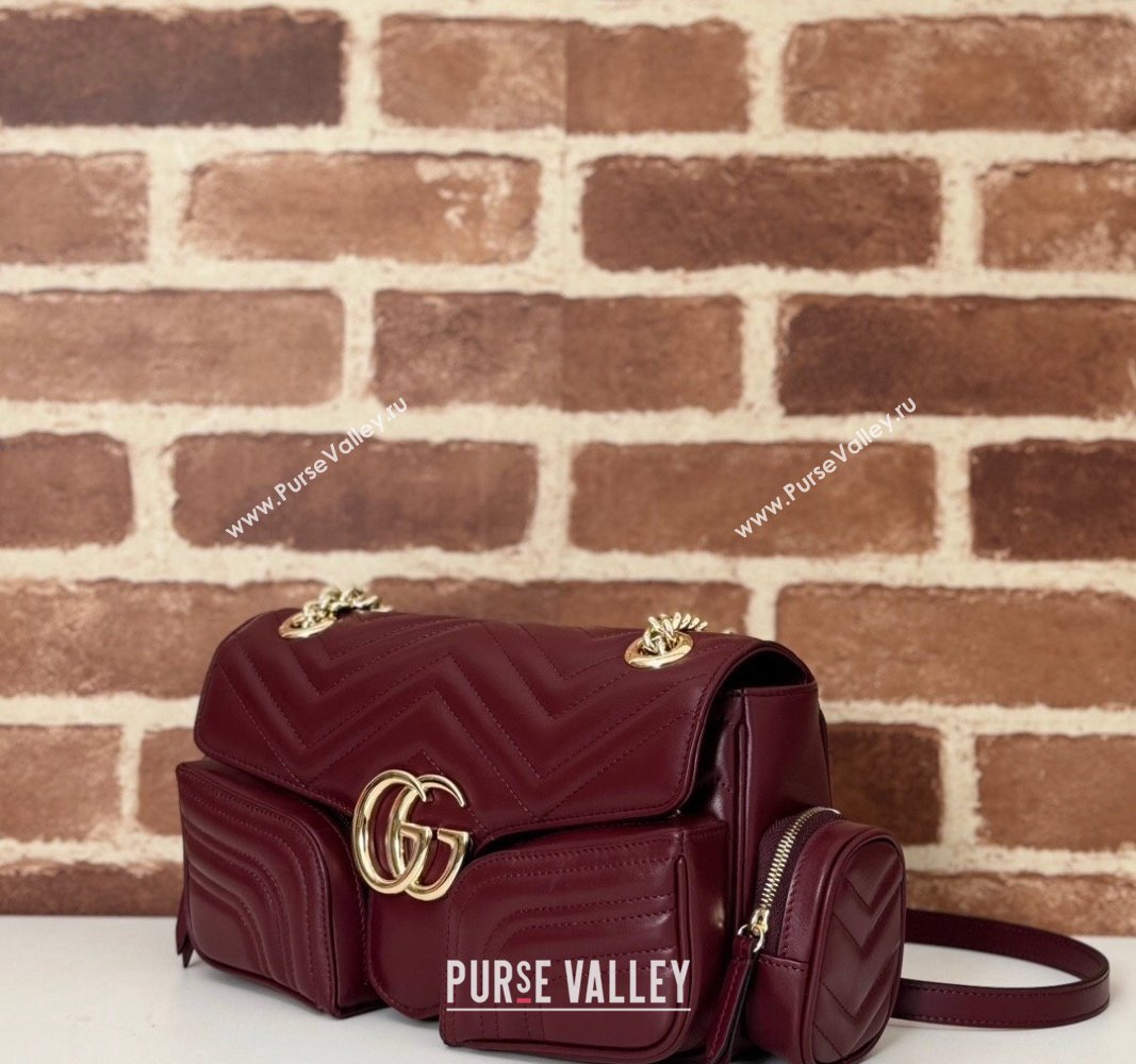 Gucci GG Marmont Small Multi-Pocket Shoulder Bag Burgundy 2024 795228 (DLH-240828055)