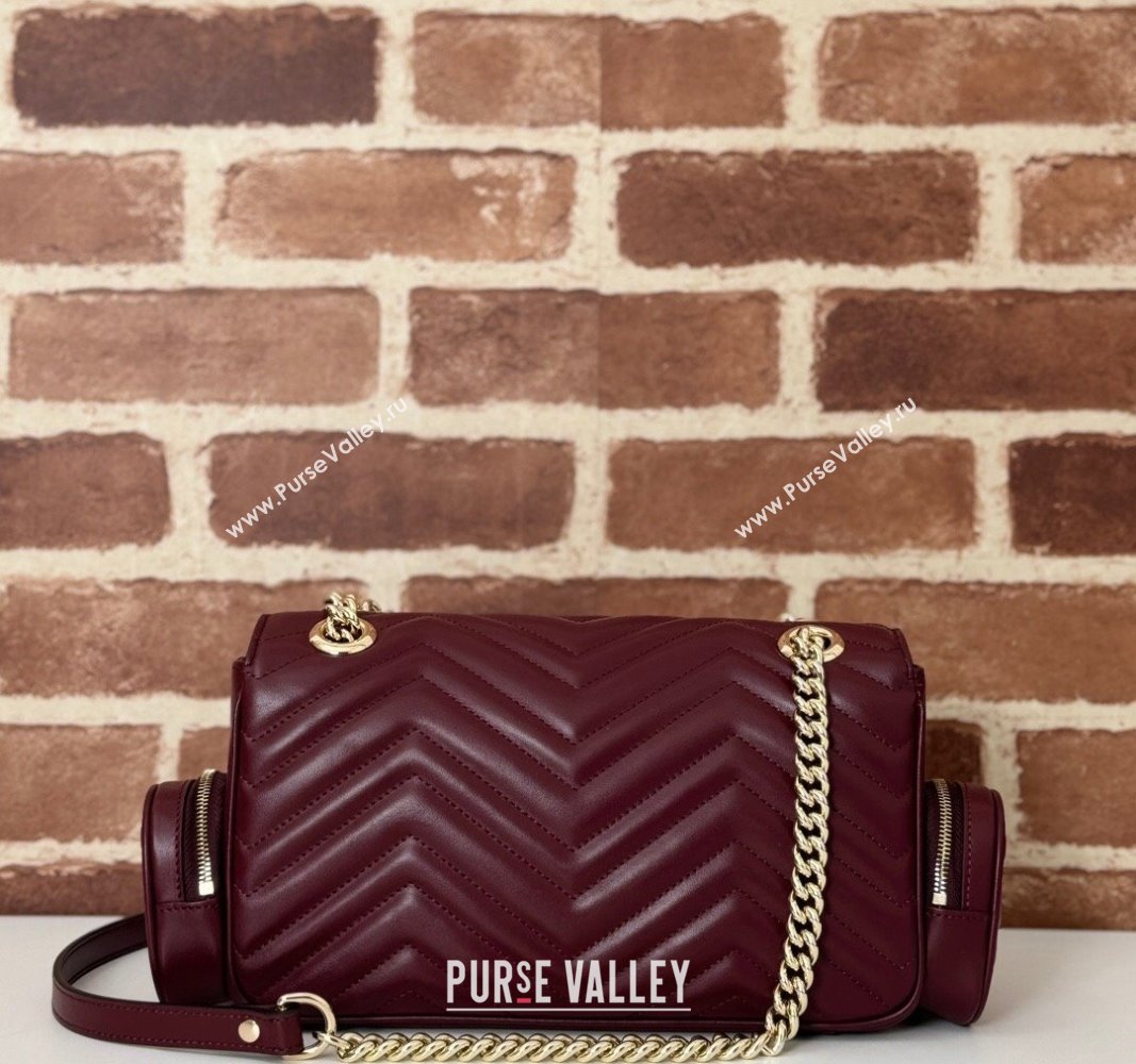 Gucci GG Marmont Small Multi-Pocket Shoulder Bag Burgundy 2024 795228 (DLH-240828055)